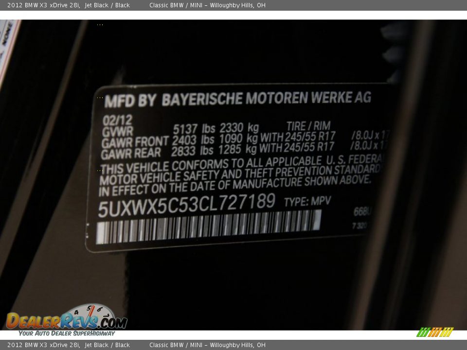 2012 BMW X3 xDrive 28i Jet Black / Black Photo #26