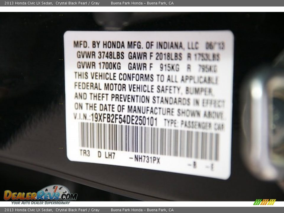 2013 Honda Civic LX Sedan Crystal Black Pearl / Gray Photo #32