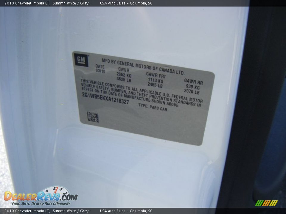 2010 Chevrolet Impala LT Summit White / Gray Photo #19