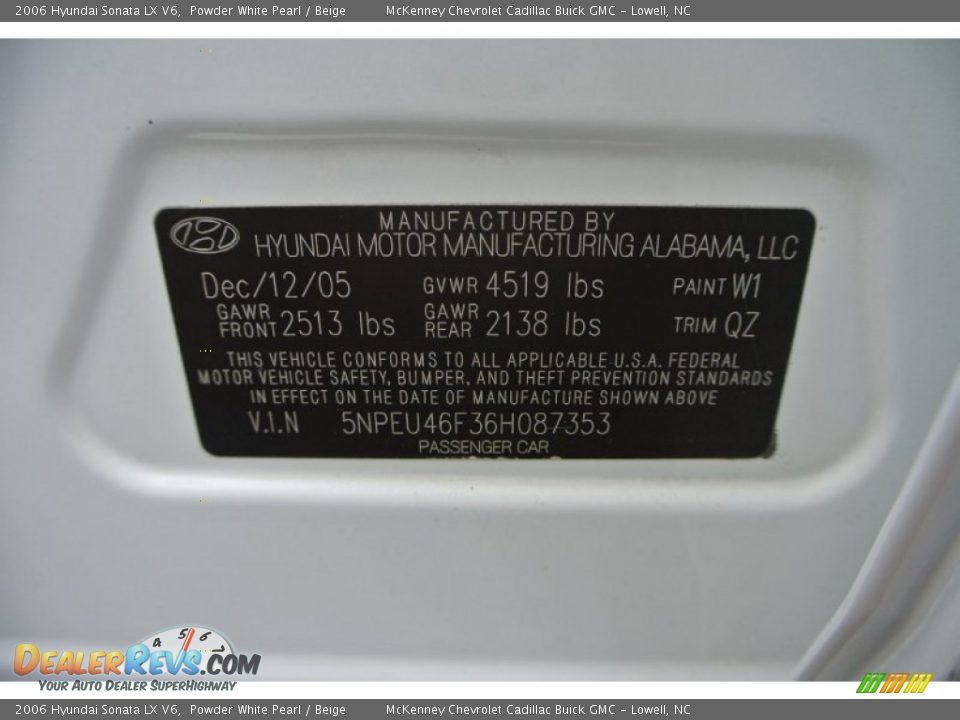 2006 Hyundai Sonata LX V6 Powder White Pearl / Beige Photo #7