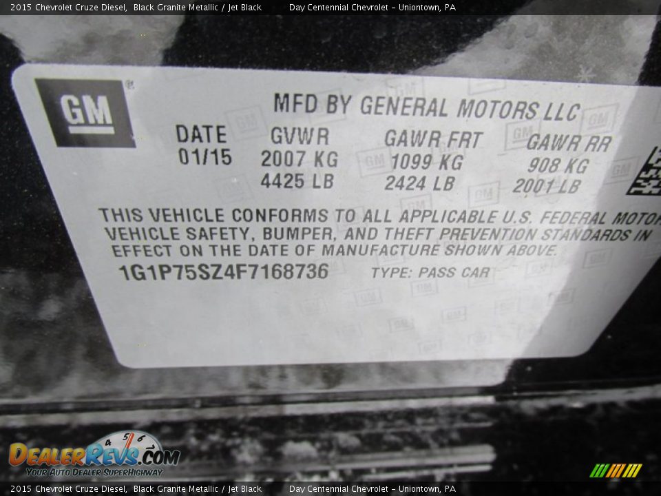 2015 Chevrolet Cruze Diesel Black Granite Metallic / Jet Black Photo #19