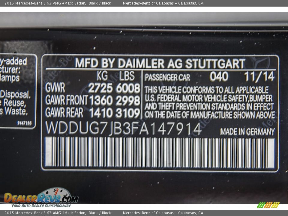 2015 Mercedes-Benz S 63 AMG 4Matic Sedan Black / Black Photo #7