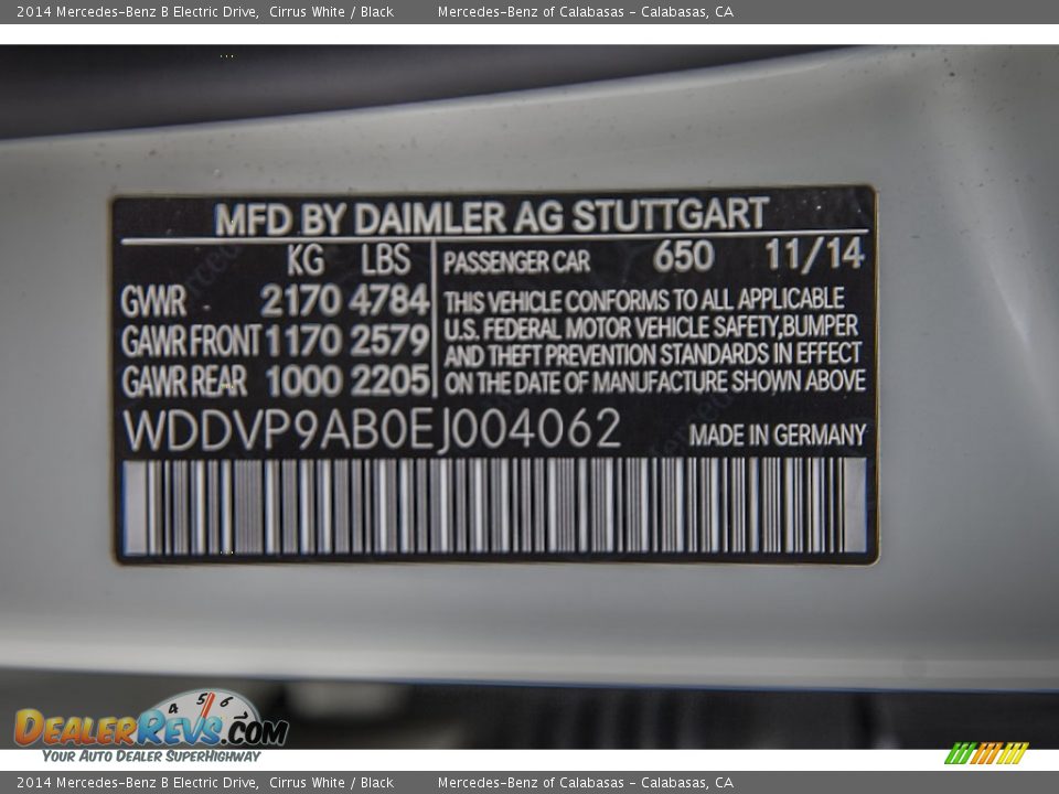 2014 Mercedes-Benz B Electric Drive Cirrus White / Black Photo #7