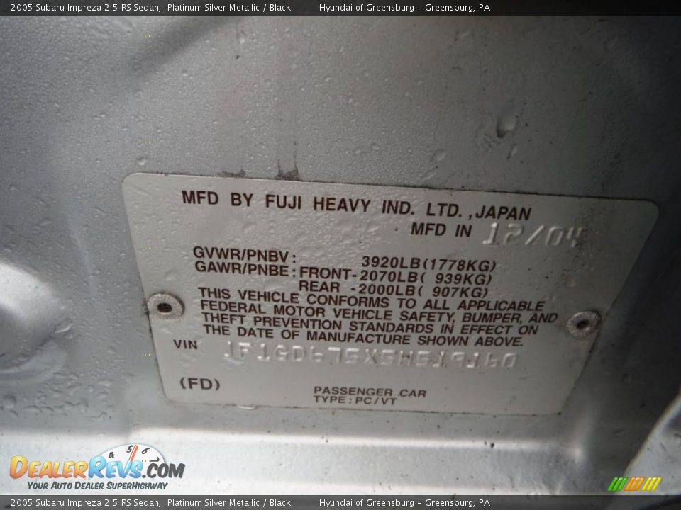 2005 Subaru Impreza 2.5 RS Sedan Platinum Silver Metallic / Black Photo #24