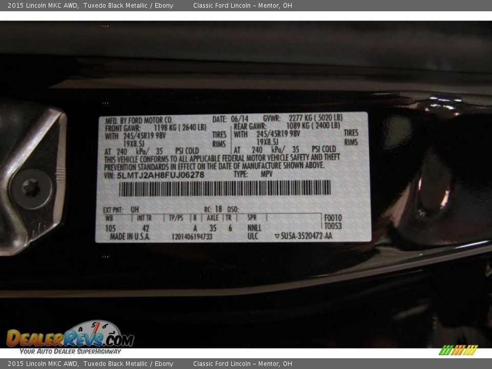 2015 Lincoln MKC AWD Tuxedo Black Metallic / Ebony Photo #29