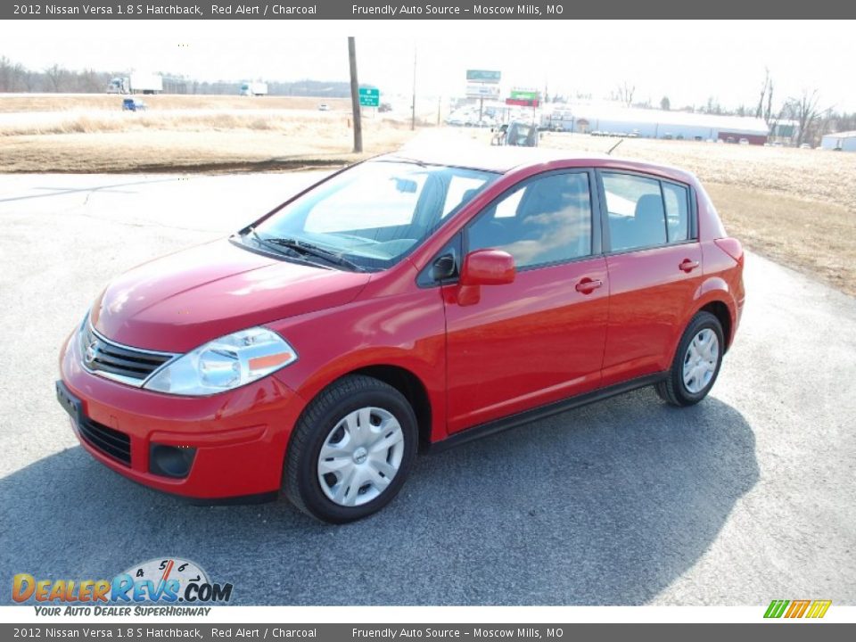 2012 Nissan Versa 1.8 S Hatchback Red Alert / Charcoal Photo #1