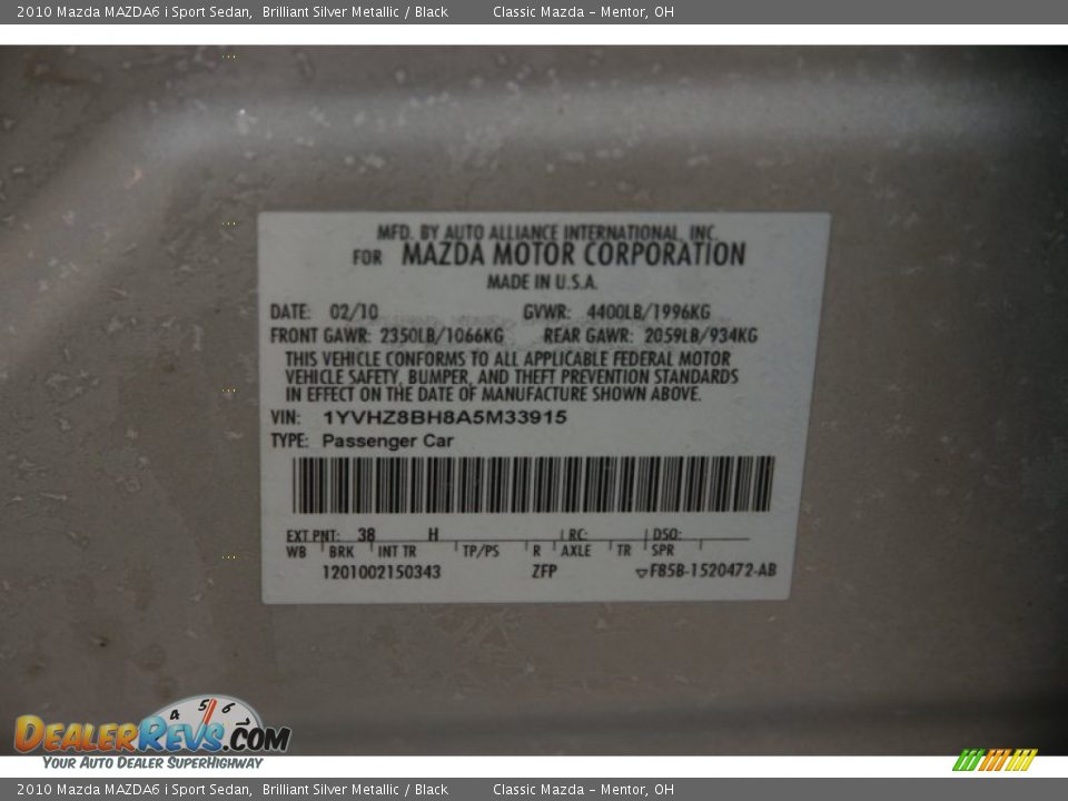 2010 Mazda MAZDA6 i Sport Sedan Brilliant Silver Metallic / Black Photo #18