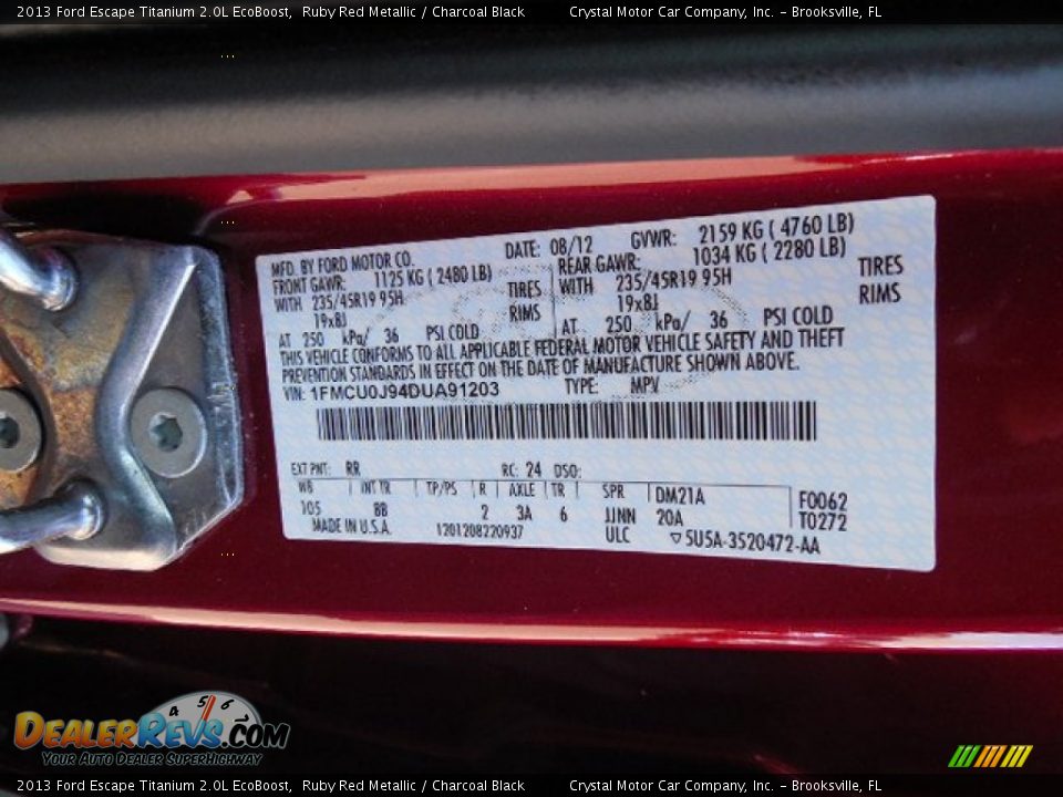 2013 Ford Escape Titanium 2.0L EcoBoost Ruby Red Metallic / Charcoal Black Photo #23