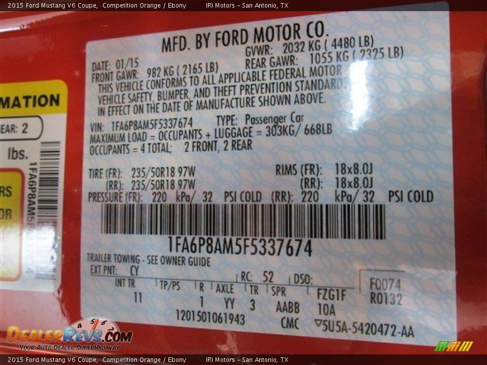 2015 Ford Mustang V6 Coupe Competition Orange / Ebony Photo #13