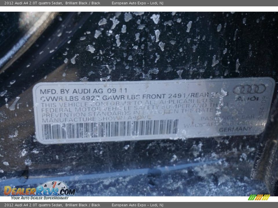 2012 Audi A4 2.0T quattro Sedan Brilliant Black / Black Photo #33