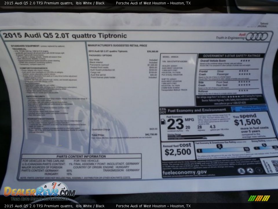 2015 Audi Q5 2.0 TFSI Premium quattro Ibis White / Black Photo #30