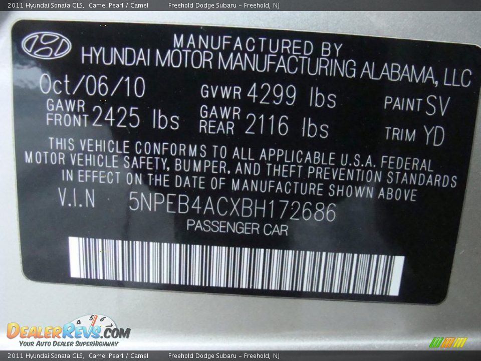 2011 Hyundai Sonata GLS Camel Pearl / Camel Photo #24