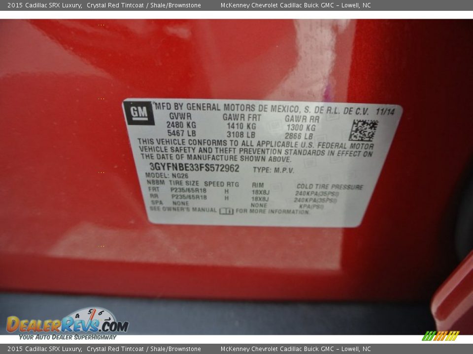 2015 Cadillac SRX Luxury Crystal Red Tintcoat / Shale/Brownstone Photo #7