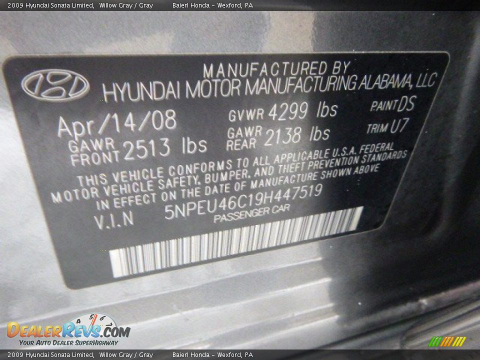 2009 Hyundai Sonata Limited Willow Gray / Gray Photo #19