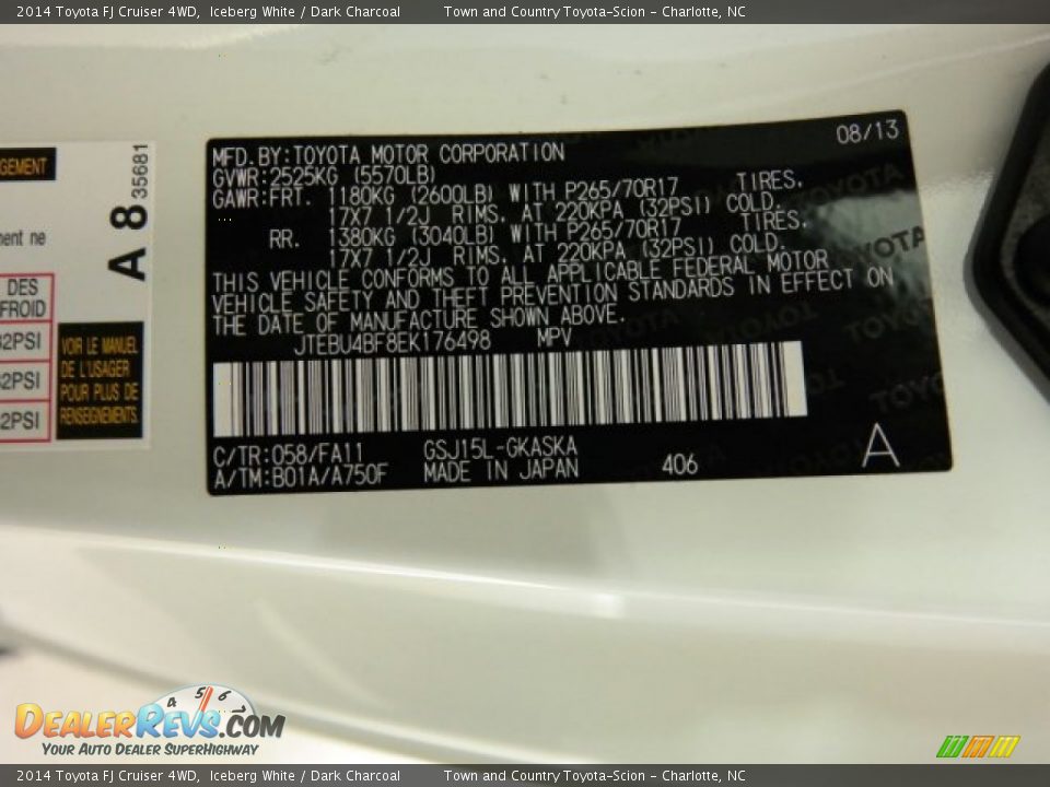 2014 Toyota FJ Cruiser 4WD Iceberg White / Dark Charcoal Photo #20