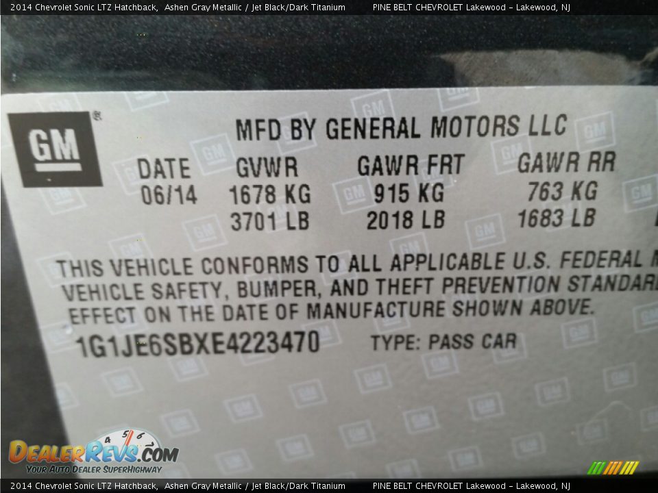 2014 Chevrolet Sonic LTZ Hatchback Ashen Gray Metallic / Jet Black/Dark Titanium Photo #19