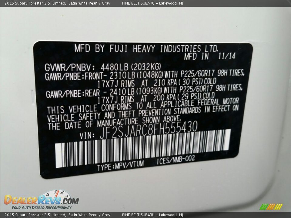 2015 Subaru Forester 2.5i Limited Satin White Pearl / Gray Photo #7