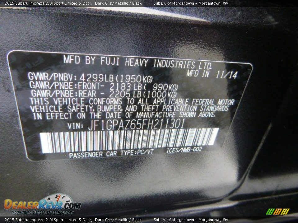 2015 Subaru Impreza 2.0i Sport Limited 5 Door Dark Gray Metallic / Black Photo #16