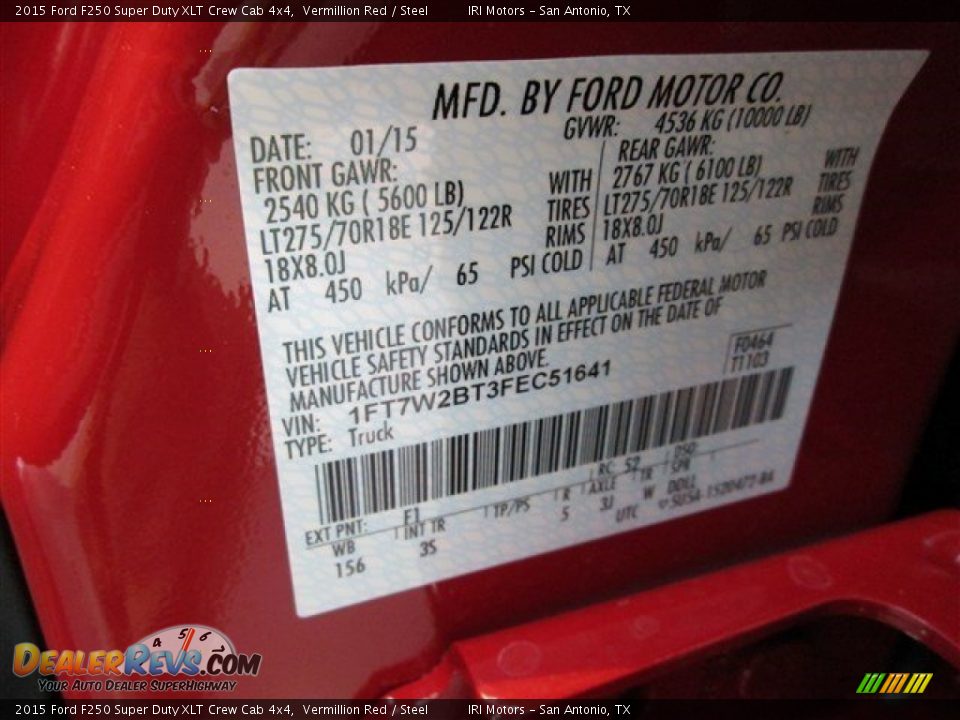 2015 Ford F250 Super Duty XLT Crew Cab 4x4 Vermillion Red / Steel Photo #14