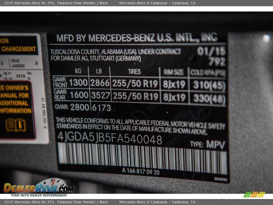 2015 Mercedes-Benz ML 350 Paladium Silver Metallic / Black Photo #7