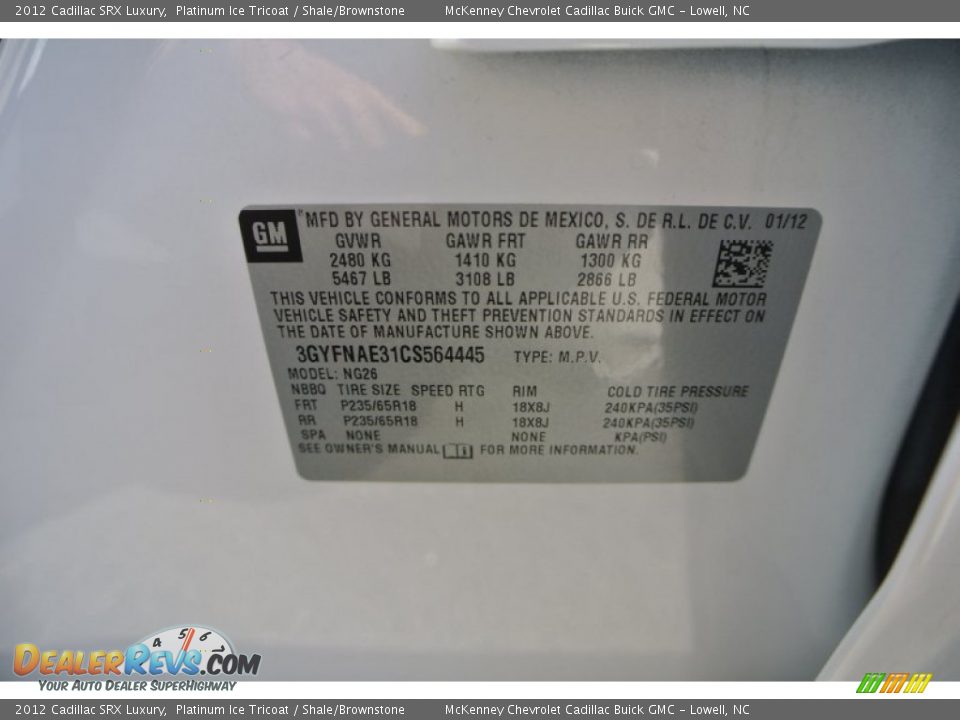 2012 Cadillac SRX Luxury Platinum Ice Tricoat / Shale/Brownstone Photo #7
