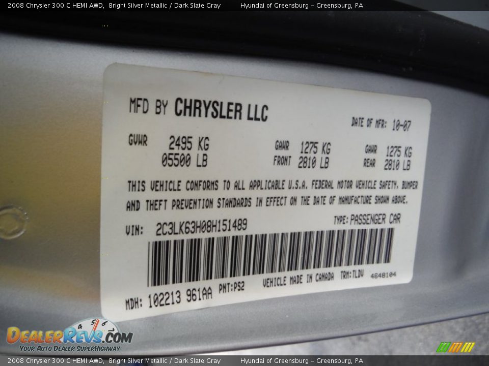 2008 Chrysler 300 C HEMI AWD Bright Silver Metallic / Dark Slate Gray Photo #27