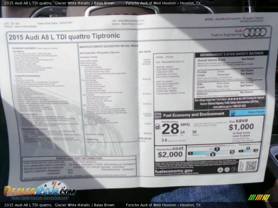 2015 Audi A8 L TDI quattro Window Sticker Photo #36