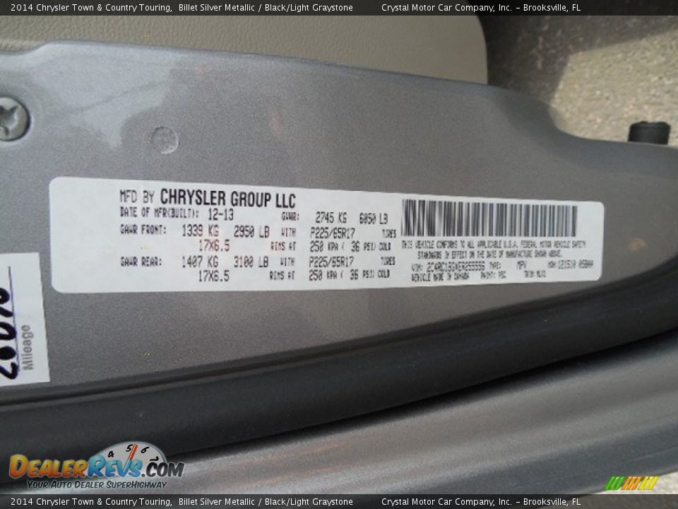 2014 Chrysler Town & Country Touring Billet Silver Metallic / Black/Light Graystone Photo #25