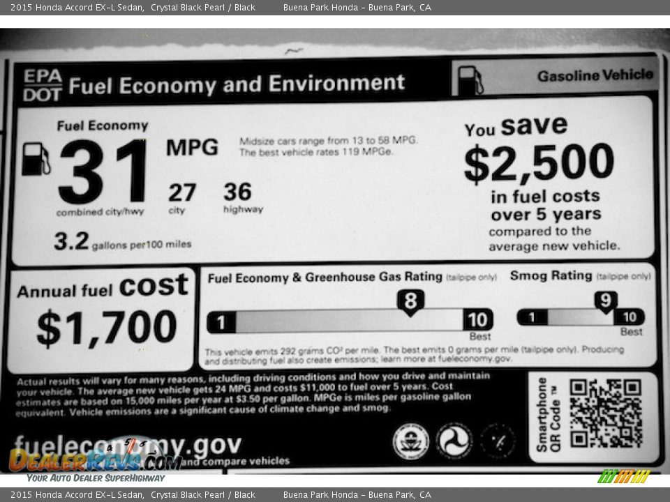 2015 Honda Accord EX-L Sedan Crystal Black Pearl / Black Photo #21