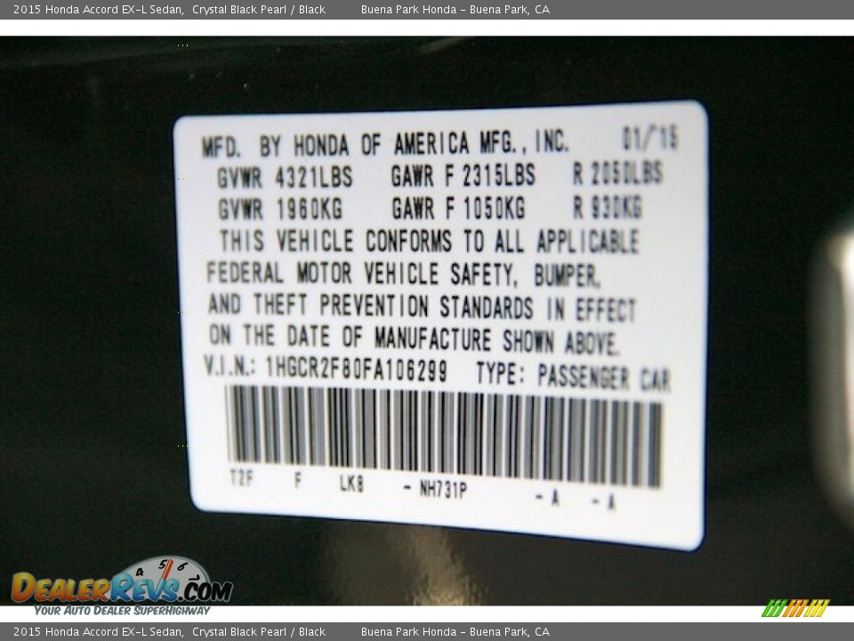 2015 Honda Accord EX-L Sedan Crystal Black Pearl / Black Photo #22