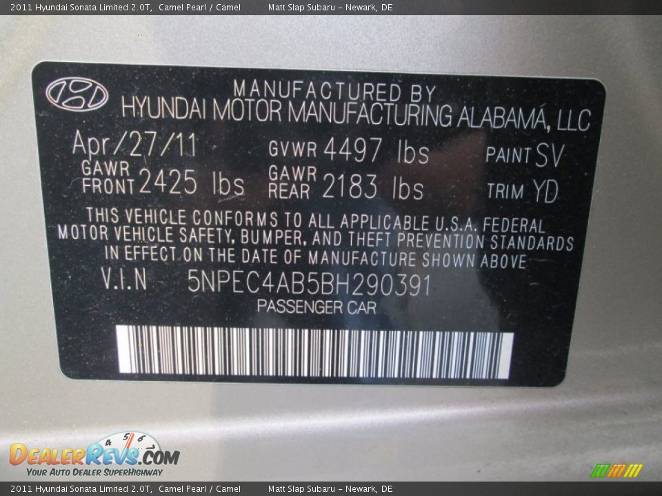 2011 Hyundai Sonata Limited 2.0T Camel Pearl / Camel Photo #29