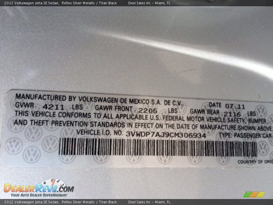 2012 Volkswagen Jetta SE Sedan Reflex Silver Metallic / Titan Black Photo #14