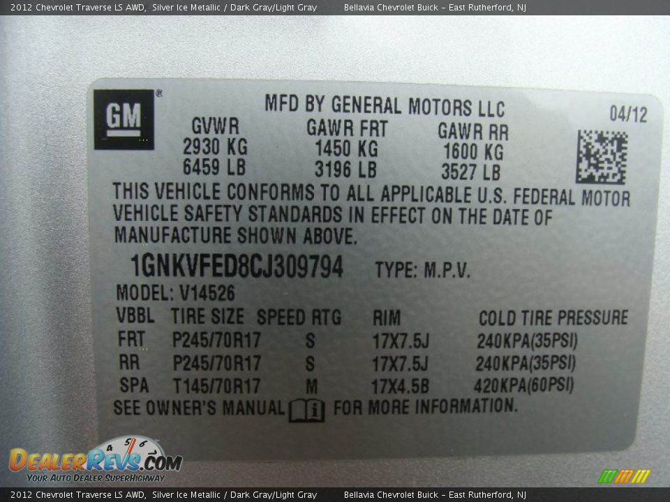 2012 Chevrolet Traverse LS AWD Silver Ice Metallic / Dark Gray/Light Gray Photo #15