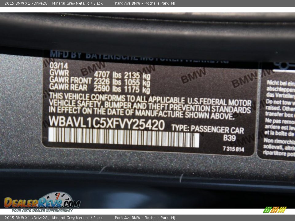 2015 BMW X1 xDrive28i Mineral Grey Metallic / Black Photo #34