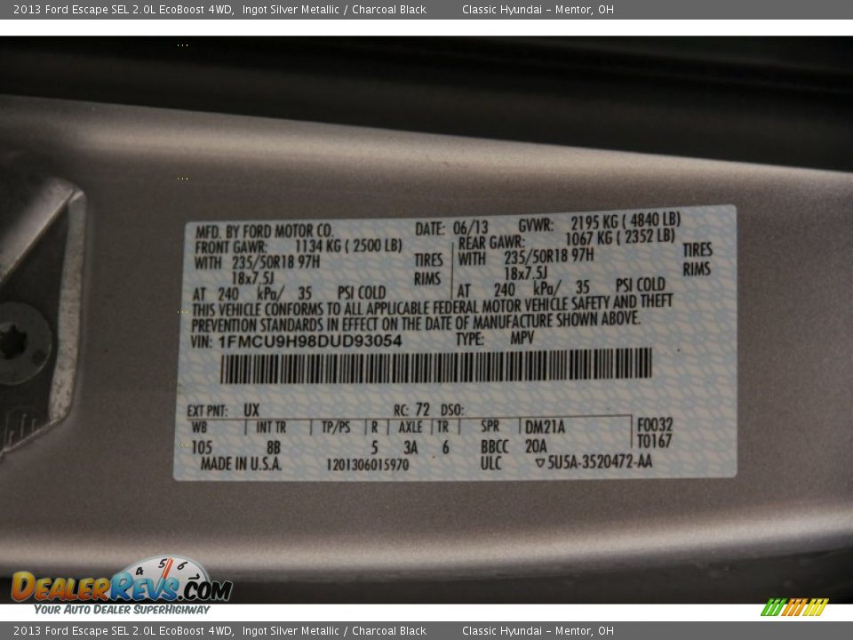 2013 Ford Escape SEL 2.0L EcoBoost 4WD Ingot Silver Metallic / Charcoal Black Photo #18