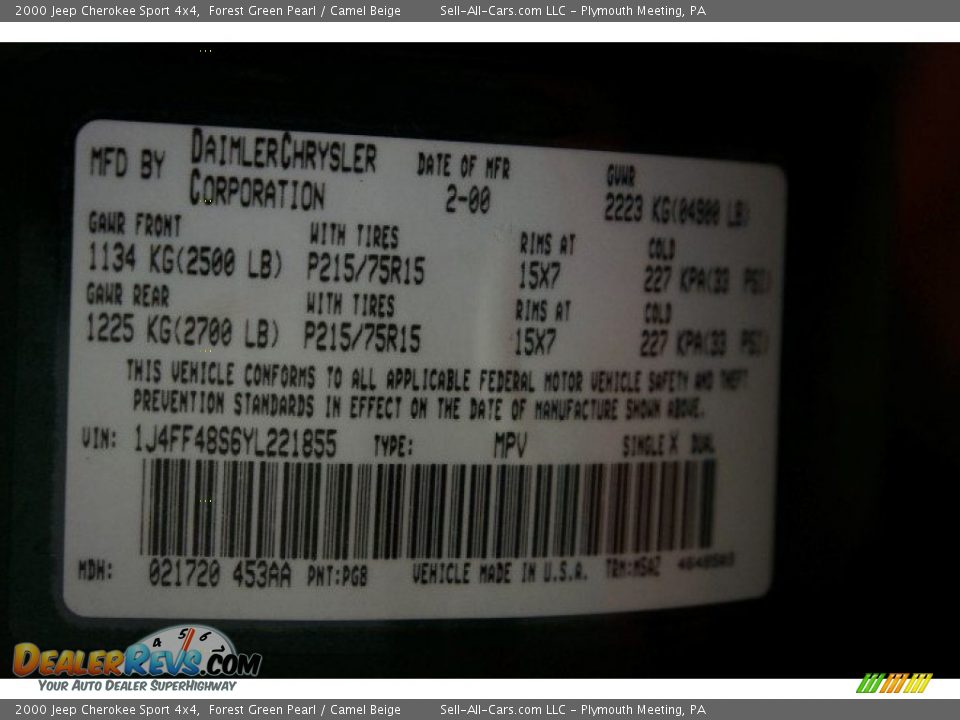 2000 Jeep Cherokee Sport 4x4 Forest Green Pearl / Camel Beige Photo #14