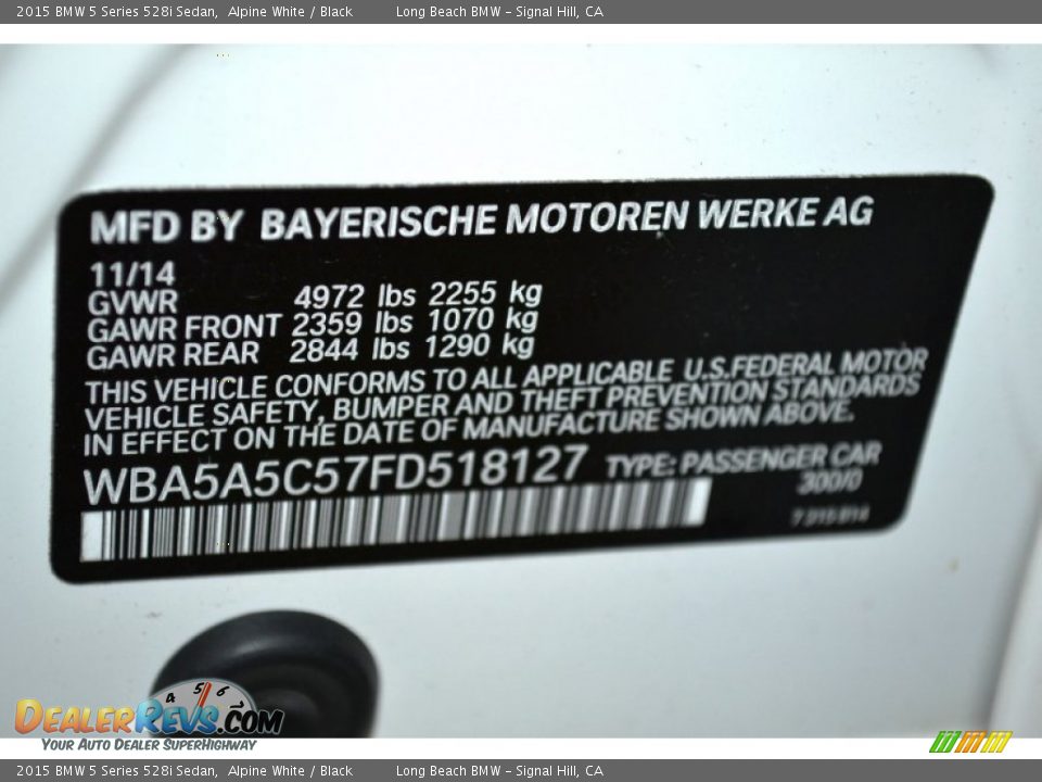 2015 BMW 5 Series 528i Sedan Alpine White / Black Photo #5