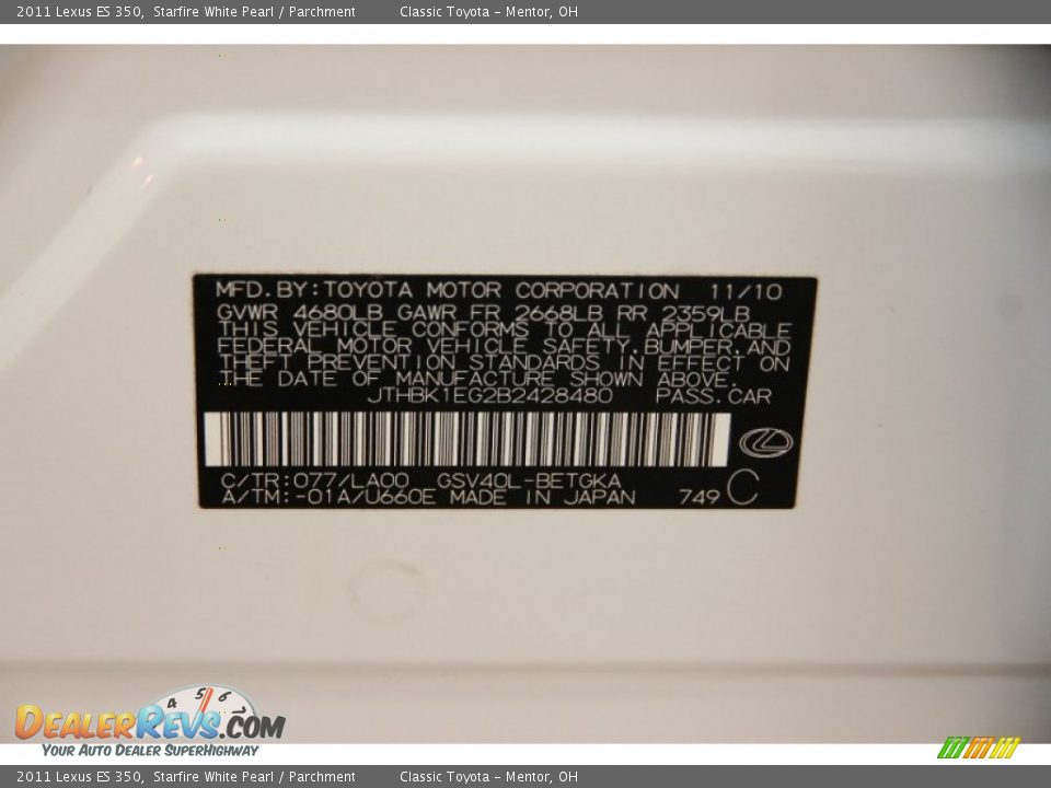 2011 Lexus ES 350 Starfire White Pearl / Parchment Photo #32