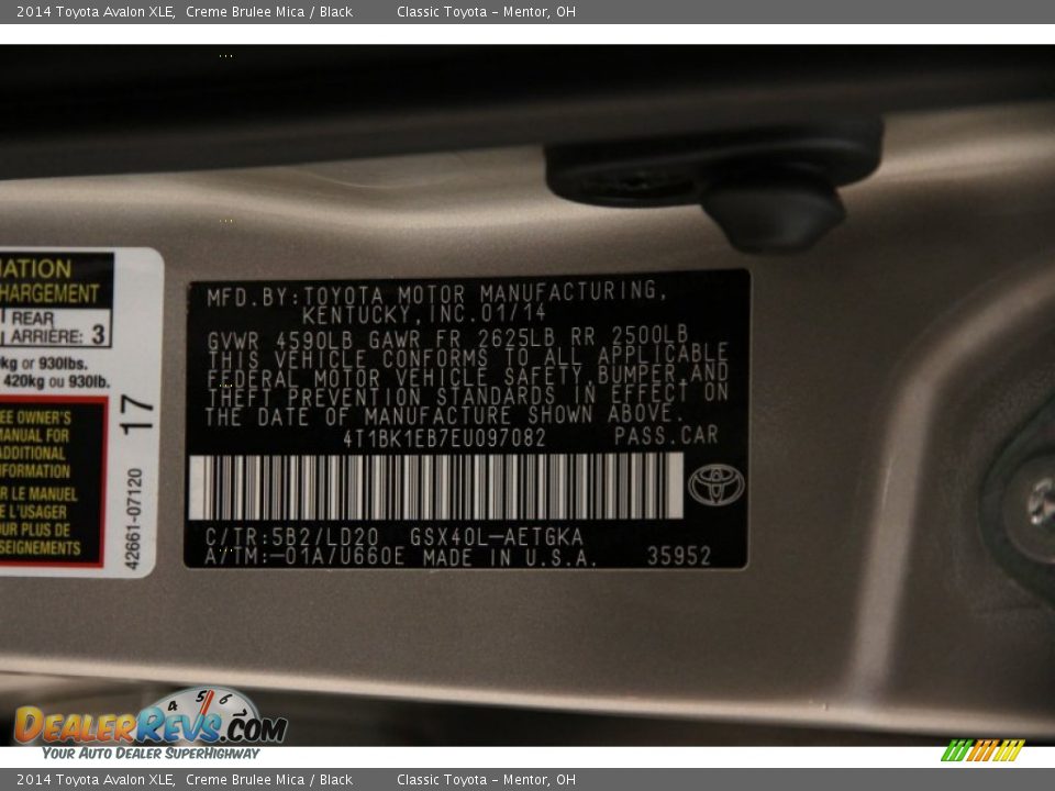 2014 Toyota Avalon XLE Creme Brulee Mica / Black Photo #21
