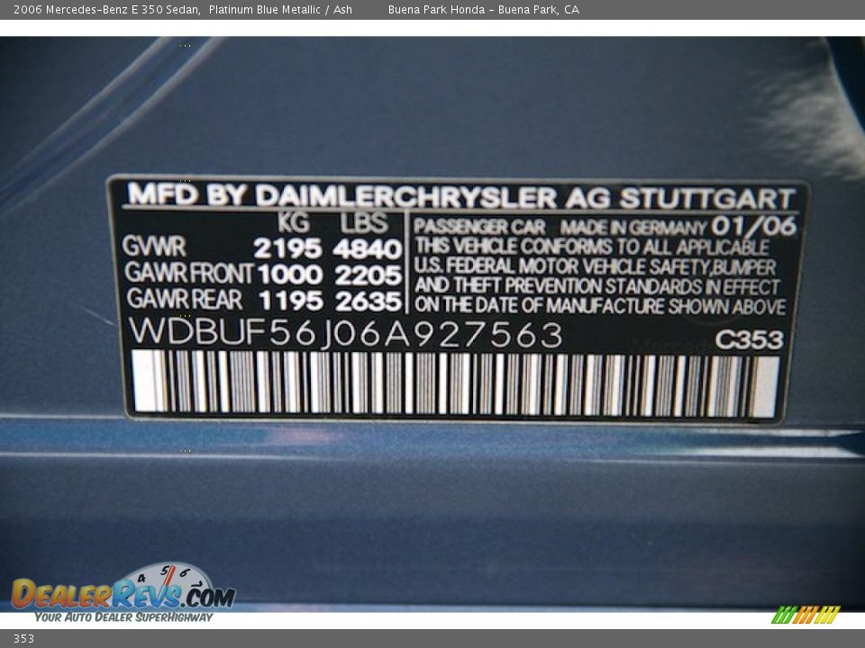 Mercedes-Benz Color Code 353 Platinum Blue Metallic