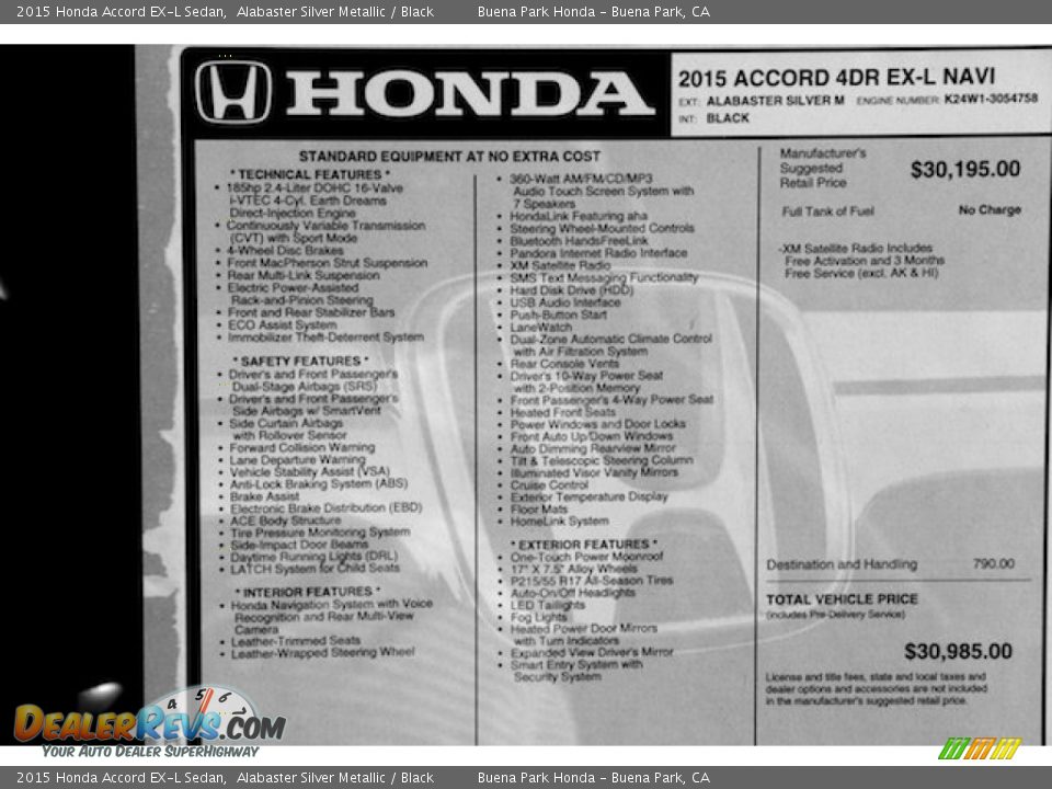 2015 Honda Accord EX-L Sedan Alabaster Silver Metallic / Black Photo #20