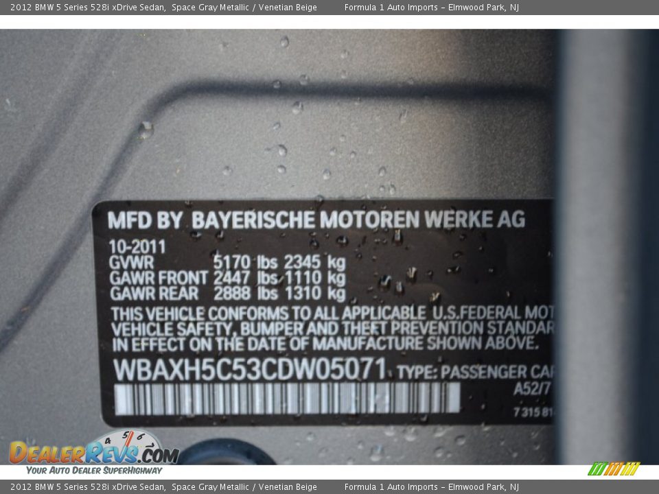 2012 BMW 5 Series 528i xDrive Sedan Space Gray Metallic / Venetian Beige Photo #26