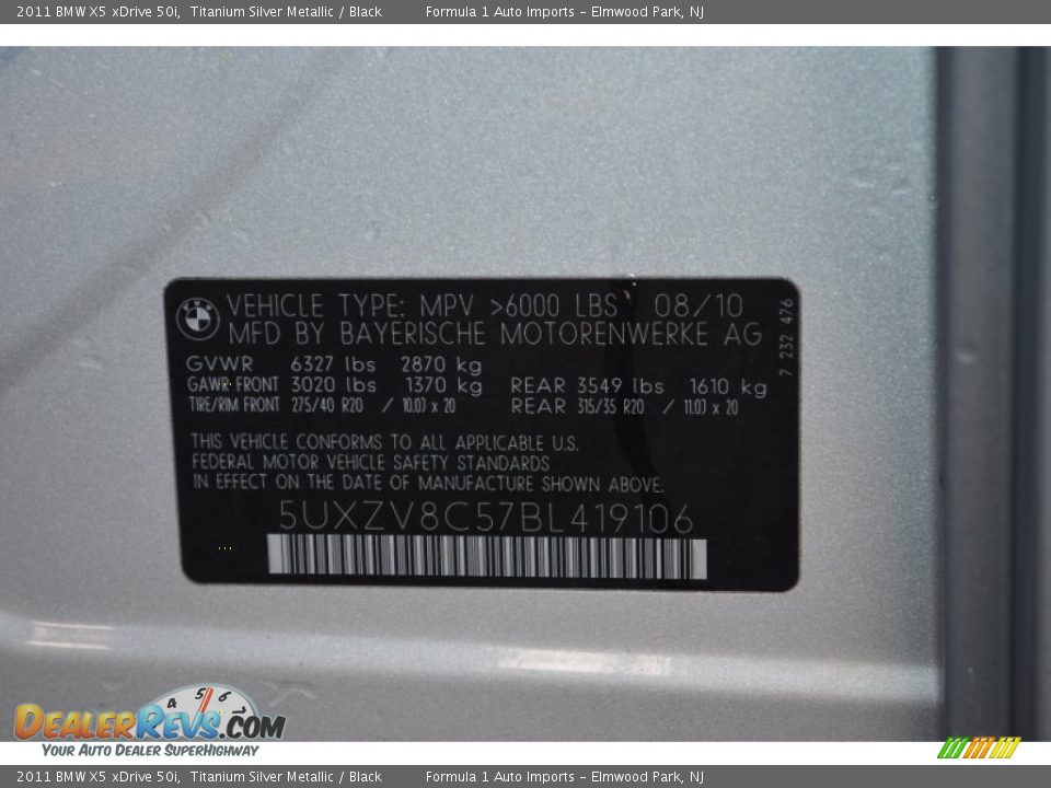 2011 BMW X5 xDrive 50i Titanium Silver Metallic / Black Photo #30