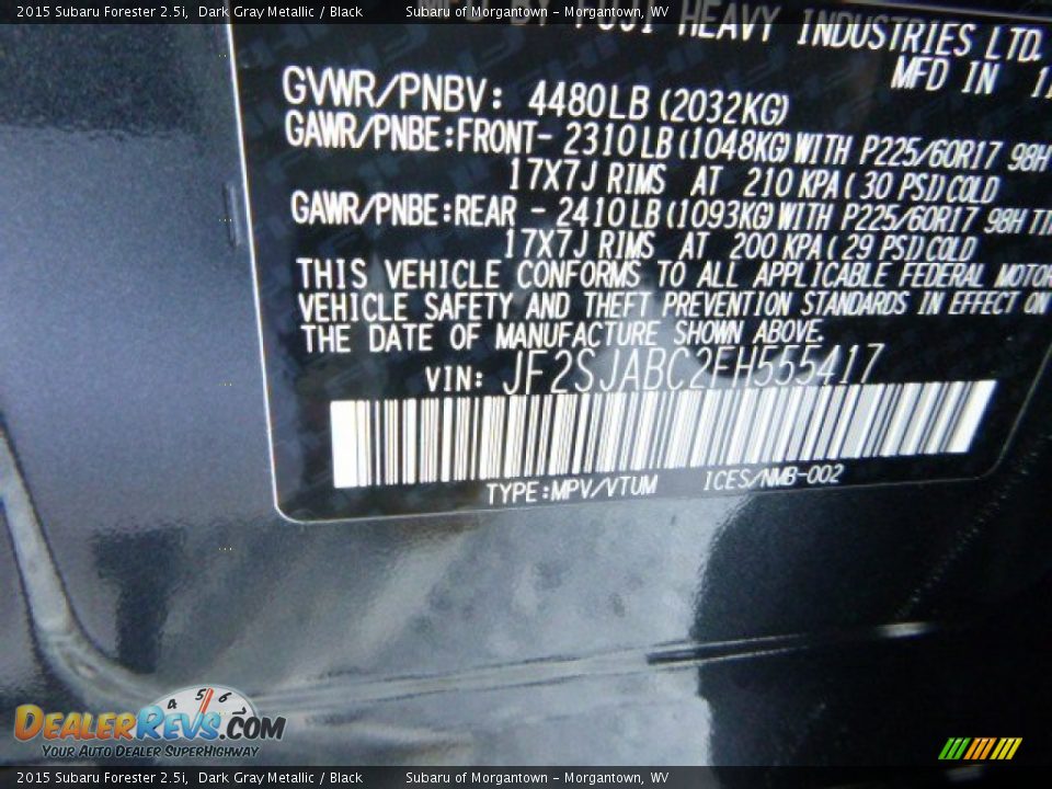 2015 Subaru Forester 2.5i Dark Gray Metallic / Black Photo #14