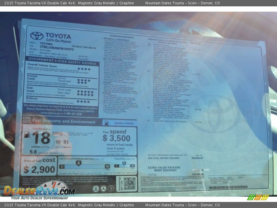 2015 Toyota Tacoma V6 Double Cab 4x4 Magnetic Gray Metallic / Graphite Photo #10