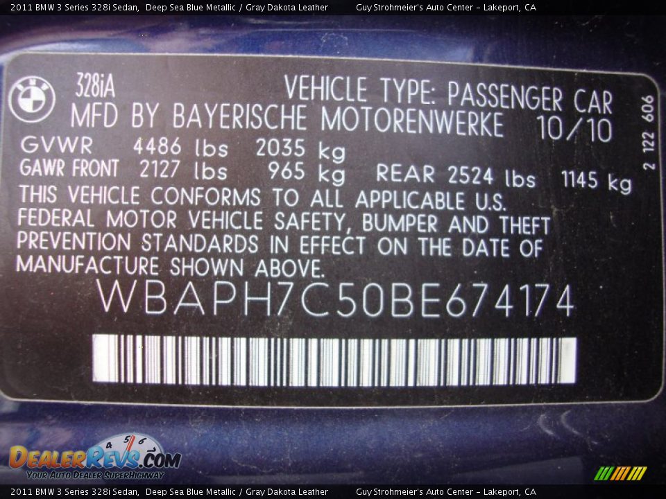 2011 BMW 3 Series 328i Sedan Deep Sea Blue Metallic / Gray Dakota Leather Photo #27