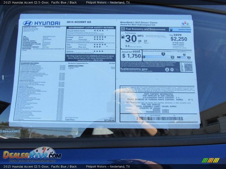 2015 Hyundai Accent GS 5-Door Window Sticker Photo #32