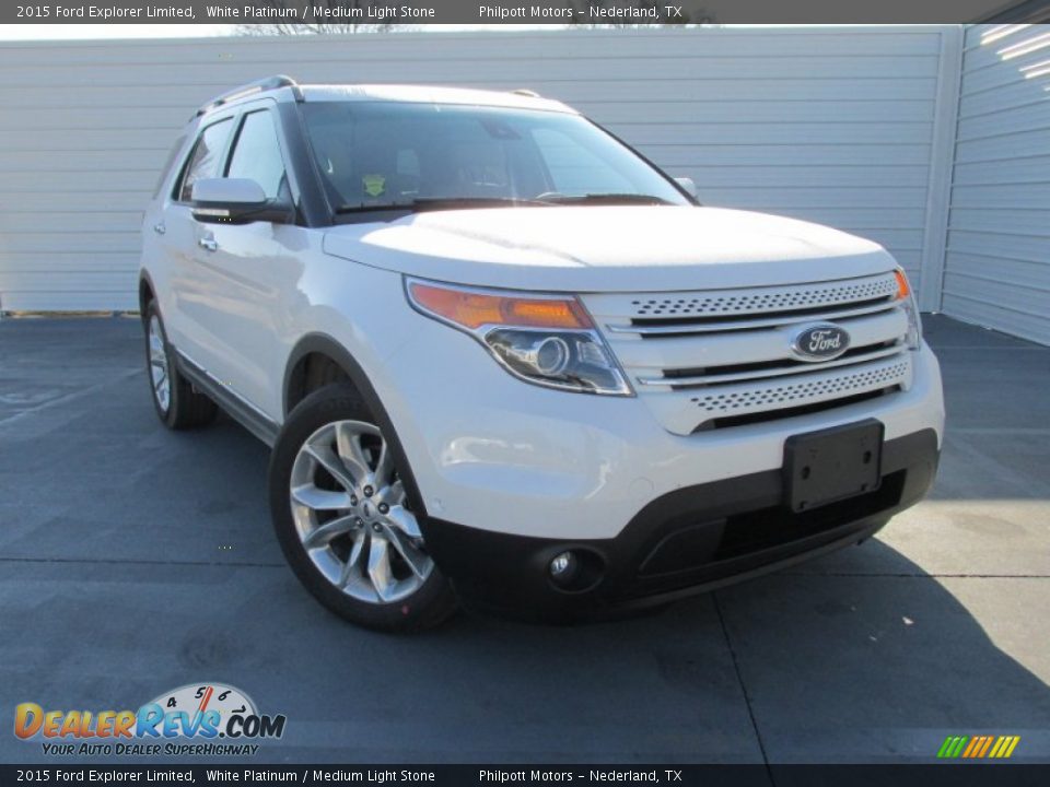 2015 Ford Explorer Limited White Platinum / Medium Light Stone Photo #2