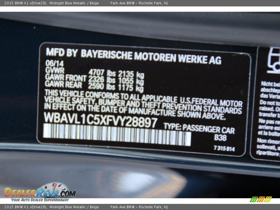 2015 BMW X1 xDrive28i Midnight Blue Metallic / Beige Photo #34