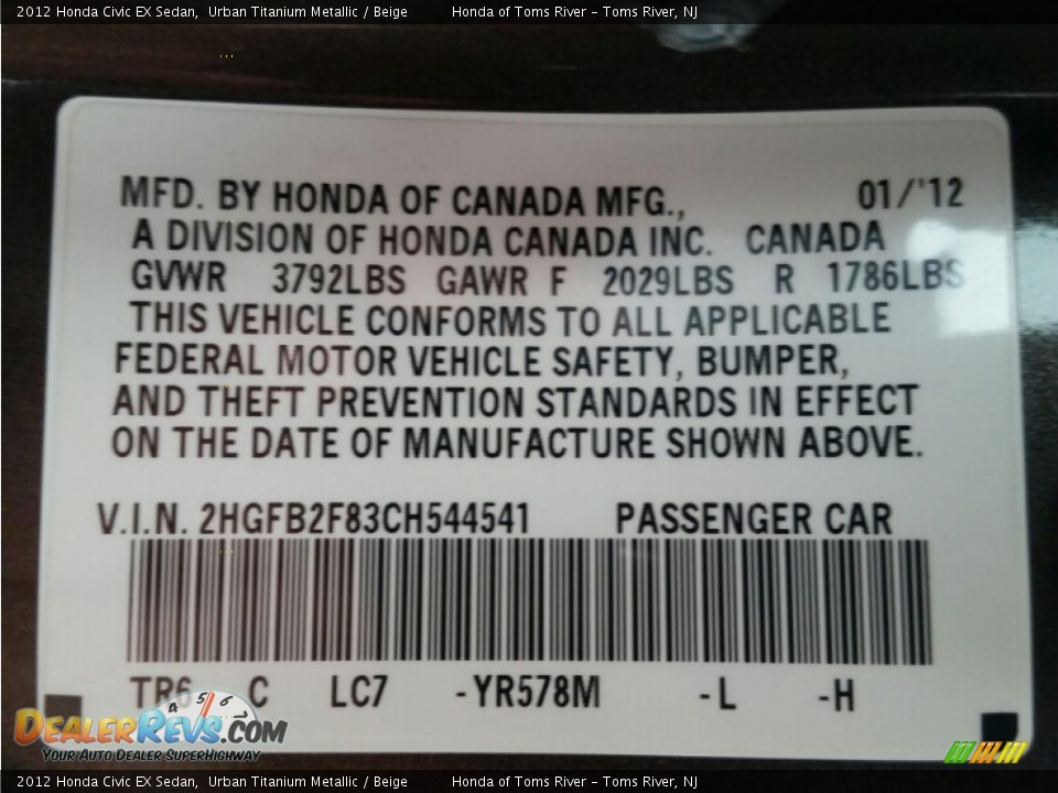 2012 Honda Civic EX Sedan Urban Titanium Metallic / Beige Photo #8